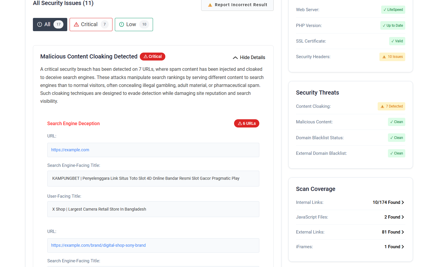detecting SEO poisoning hack