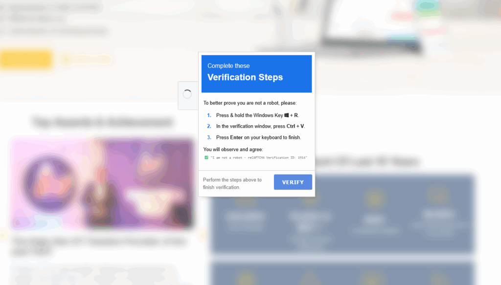 Fake reCAPTCHA Attack on WordPress: ClickFix Evolution with Blockchain-Backed C2 2 wordpress fake reCaptcha asking to run malicious command