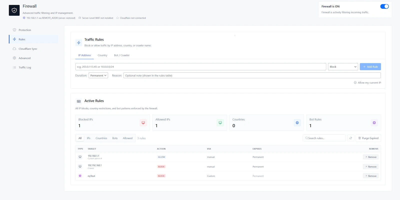 Securewp Firewall Rules Settings