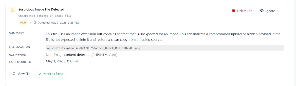 securewp detected suspicious image file