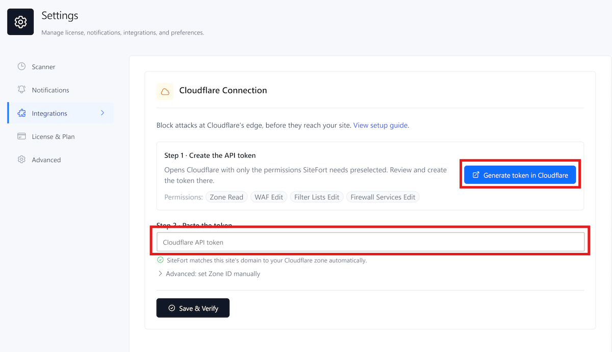 WordPress Firewall with Cloudflare: Bad Bots Never Reach You 2 Integrate Cloudflare with the SiteFort firewall from Settings > Integrations