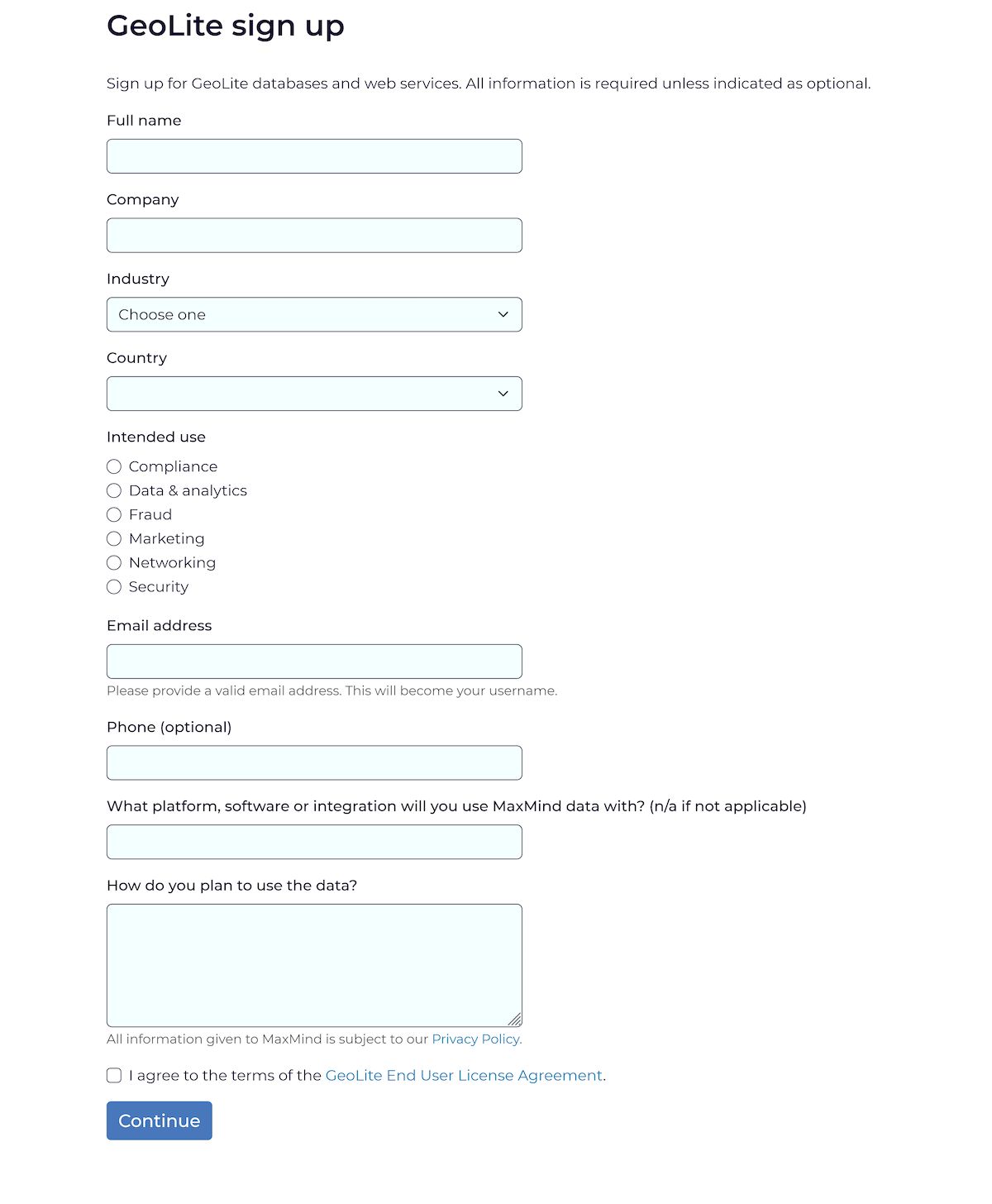 SiteFort Settings | Documentation 7 MaxMind GeoLite2 free account sign-up page