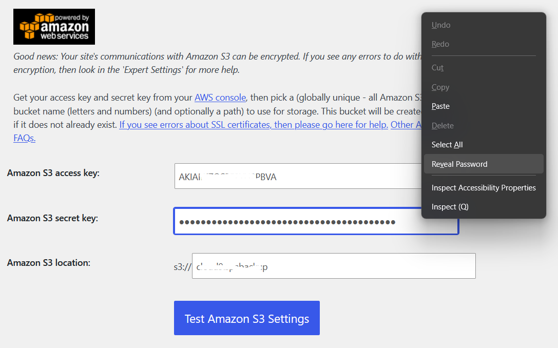 Compromised WordPress Backup Credentials: An $8,000 AWS Security Incident 3 updraftplus backup setting screen